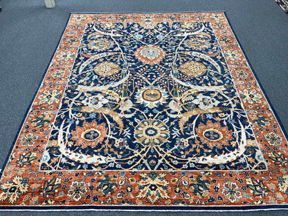 8X10 Afghan Tabrez Red/Navy Handmade Wool Rug # 14628