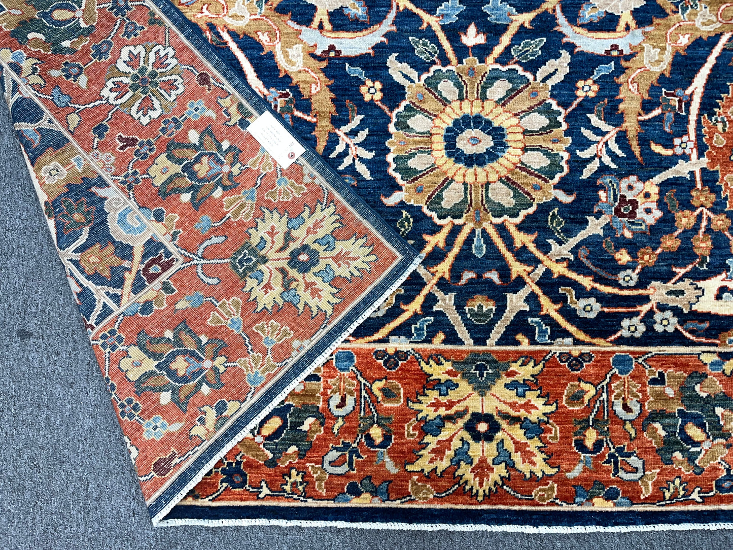 8X10 Afghan Tabrez Red/Navy Handmade Wool Rug # 14628