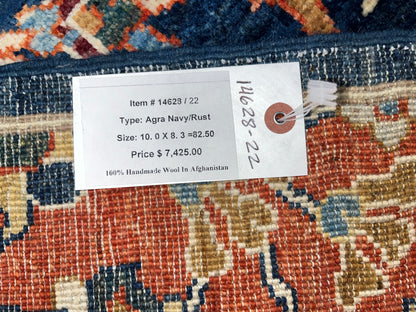 8X10 Afghan Tabrez Red/Navy Handmade Wool Rug # 14628