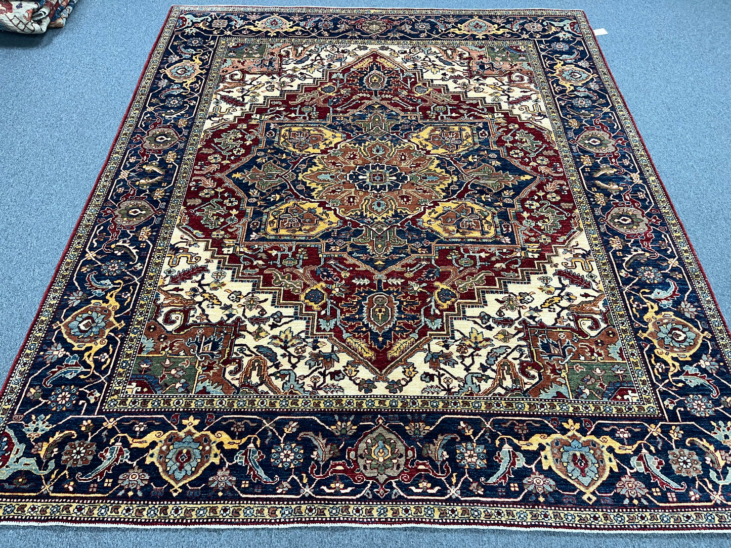 8X10 Afghan Heriz Red/Navy Handmade Wool Rug # 14613