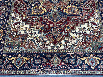 8X10 Afghan Heriz Red/Navy Handmade Wool Rug # 14613