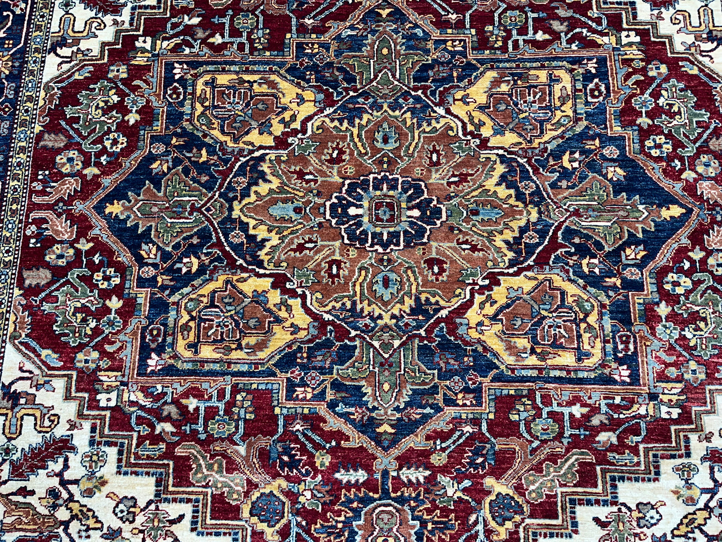 8X10 Afghan Heriz Red/Navy Handmade Wool Rug # 14613