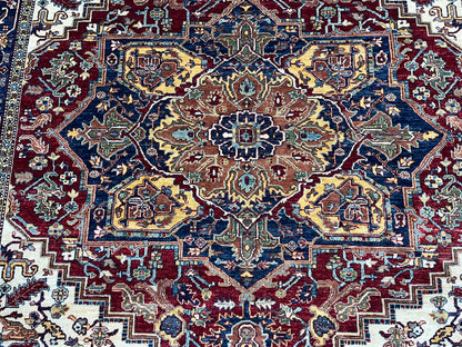 8X10 Afghan Heriz Red/Navy Handmade Wool Rug # 14613