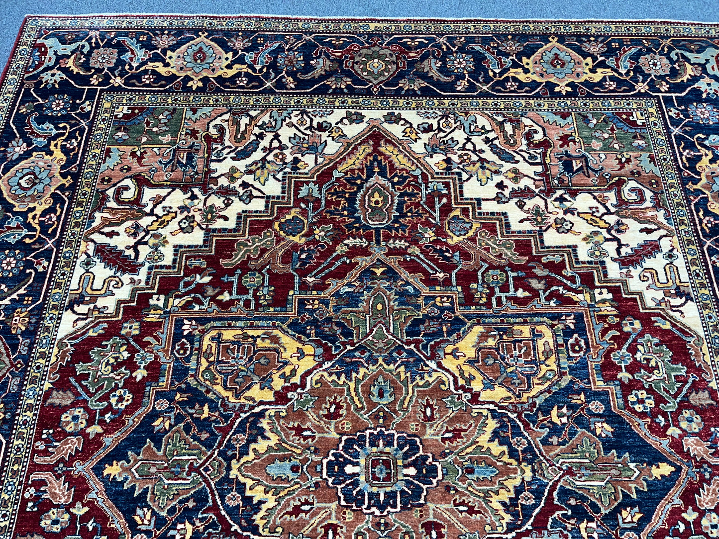 8X10 Afghan Heriz Red/Navy Handmade Wool Rug # 14613