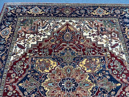 8X10 Afghan Heriz Red/Navy Handmade Wool Rug # 14613