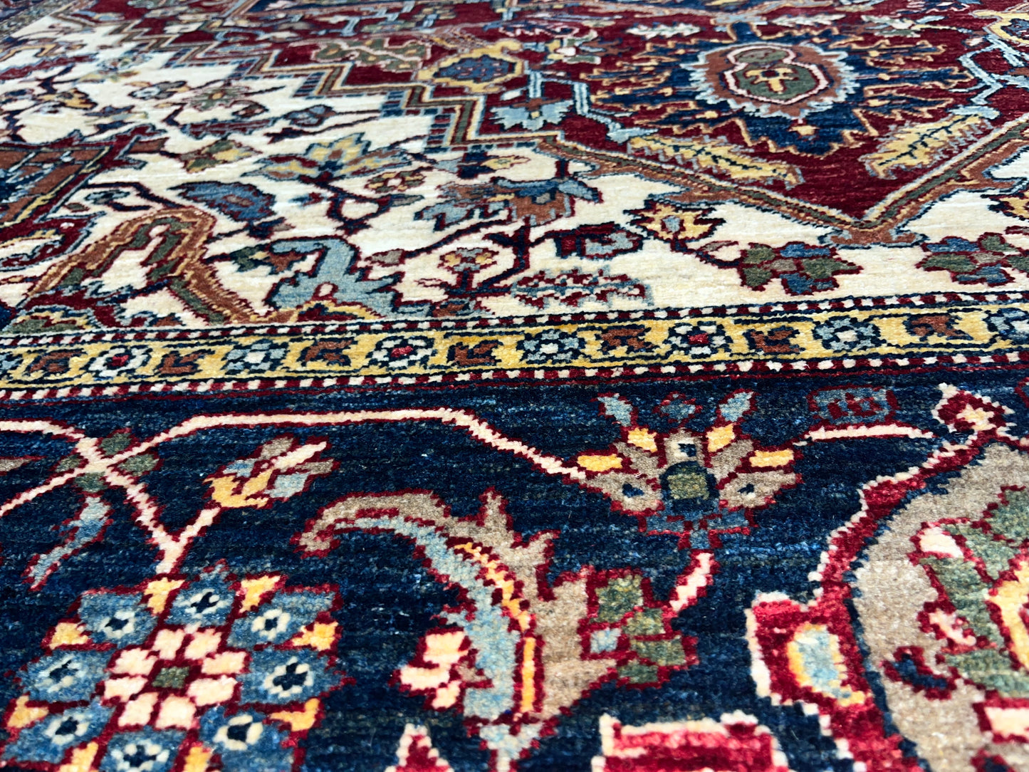 8X10 Afghan Heriz Red/Navy Handmade Wool Rug # 14613