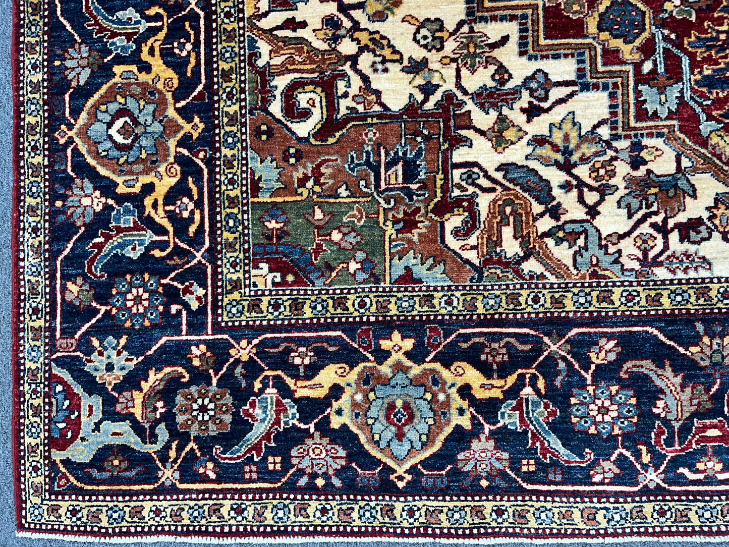 8X10 Afghan Heriz Red/Navy Handmade Wool Rug # 14613