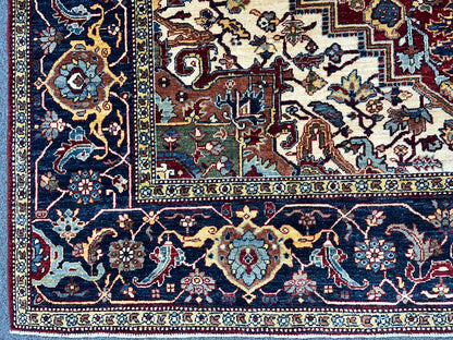 8X10 Afghan Heriz Red/Navy Handmade Wool Rug # 14613