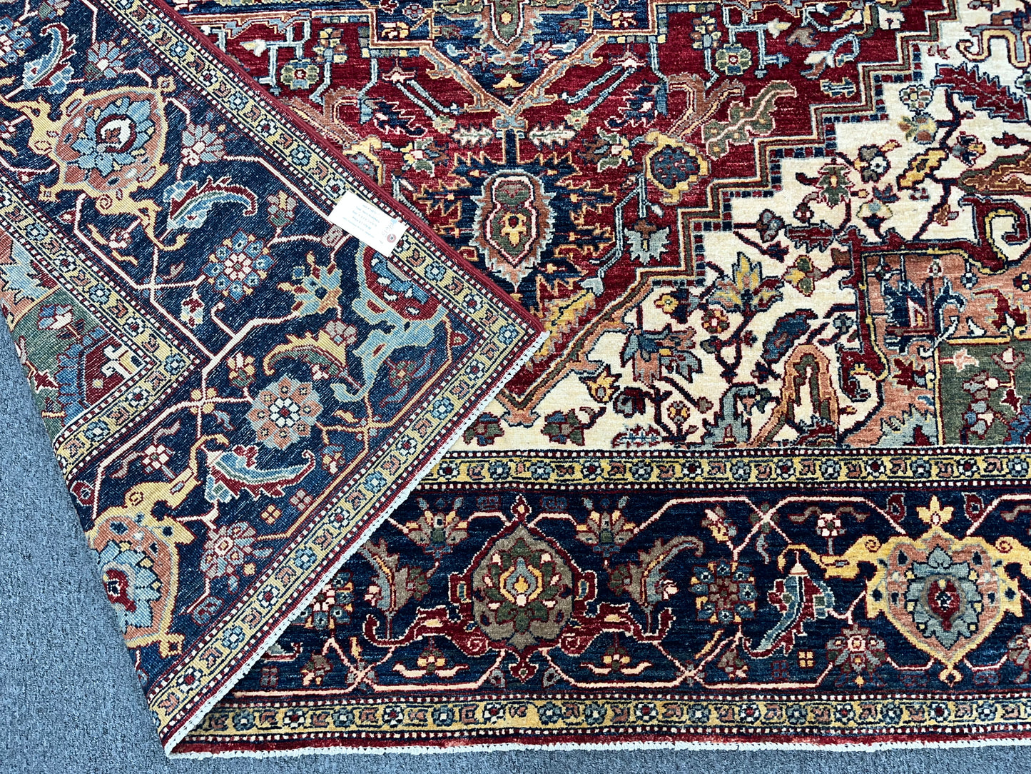 8X10 Afghan Heriz Red/Navy Handmade Wool Rug # 14613