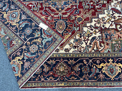 8X10 Afghan Heriz Red/Navy Handmade Wool Rug # 14613