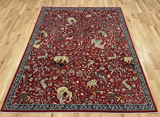 8X10 Safavid Design Qajar Rust/Blue Handmade Wool Rug # 14620