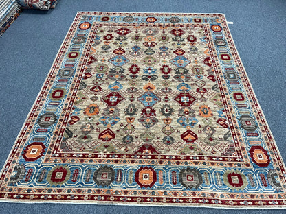 8X10 Mina khani Tribal Light Blue Handmade Wool Rug # 14669
