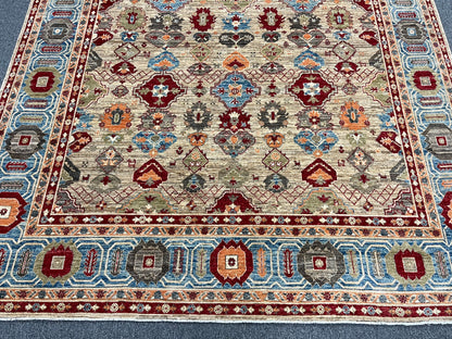 8X10 Mina khani Tribal Light Blue Handmade Wool Rug # 14669