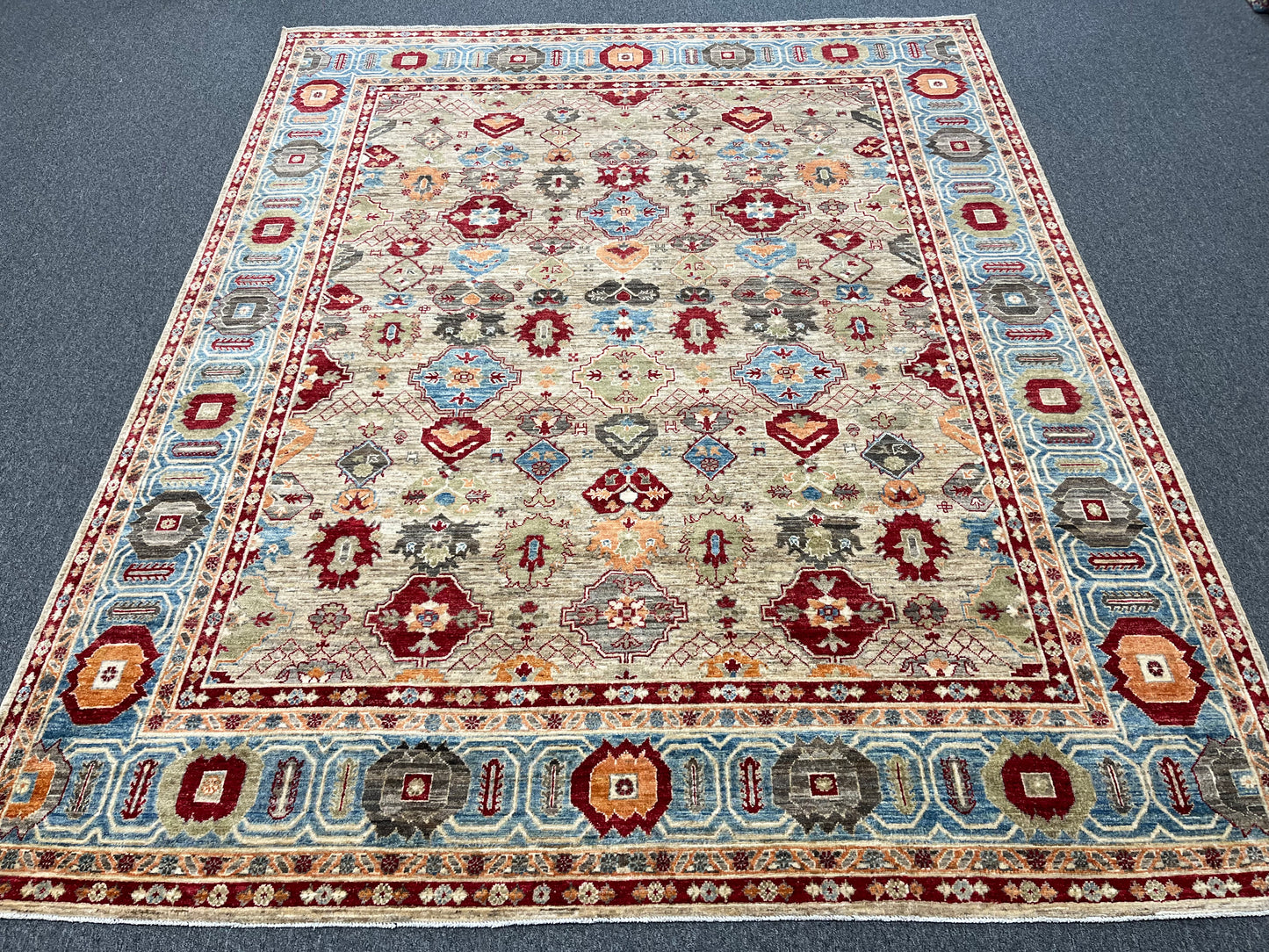 8X10 Mina khani Tribal Light Blue Handmade Wool Rug # 14669