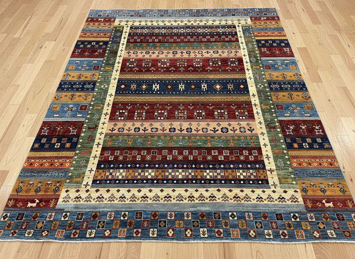 8X10 Afghan Khurjin Gabbeh Handmade Wool Rug # 14632