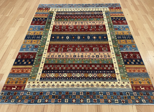 8X10 Afghan Khurjin Gabbeh Handmade Wool Rug # 14632
