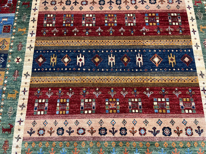 8X10 Afghan Khurjin Gabbeh Handmade Wool Rug # 14632