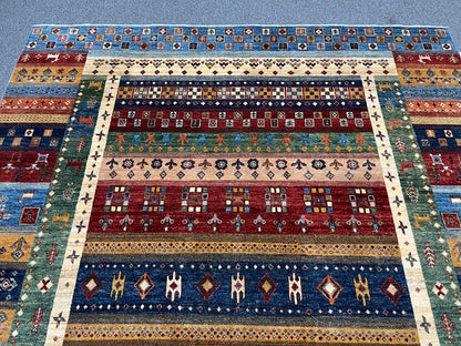 8X10 Afghan Khurjin Gabbeh Handmade Wool Rug # 14632