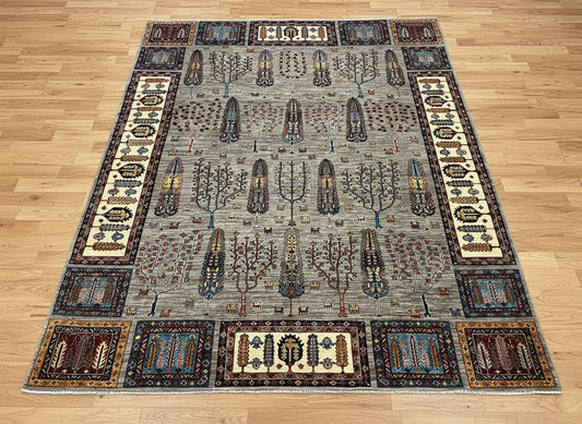 8X10 Afghan Tree of Life Silver Handmade Wool Rug # 14630