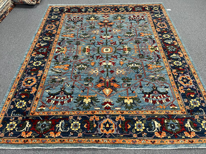 8X10 Afghan Serapi Light Blue Handmade Wool Rug # 14629