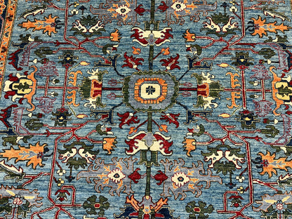 8X10 Afghan Serapi Light Blue Handmade Wool Rug # 14629