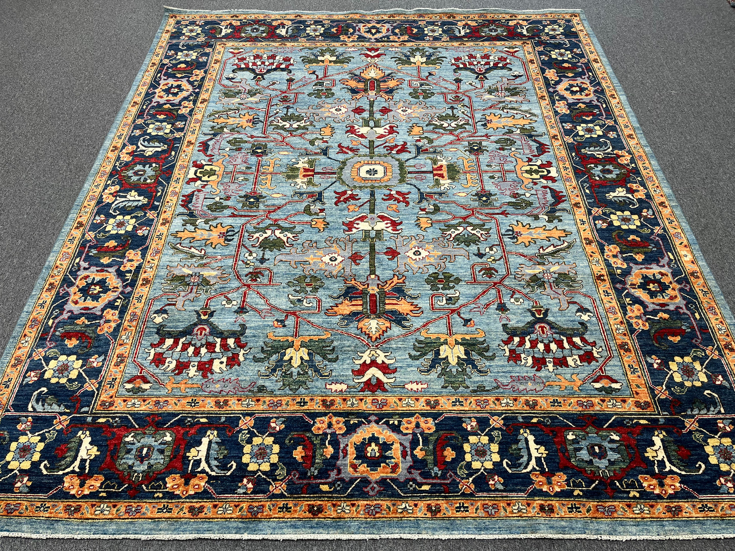 8X10 Afghan Serapi Light Blue Handmade Wool Rug # 14629
