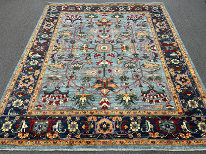 8X10 Afghan Serapi Light Blue Handmade Wool Rug # 14629