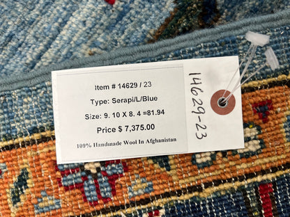 8X10 Afghan Serapi Light Blue Handmade Wool Rug # 14629