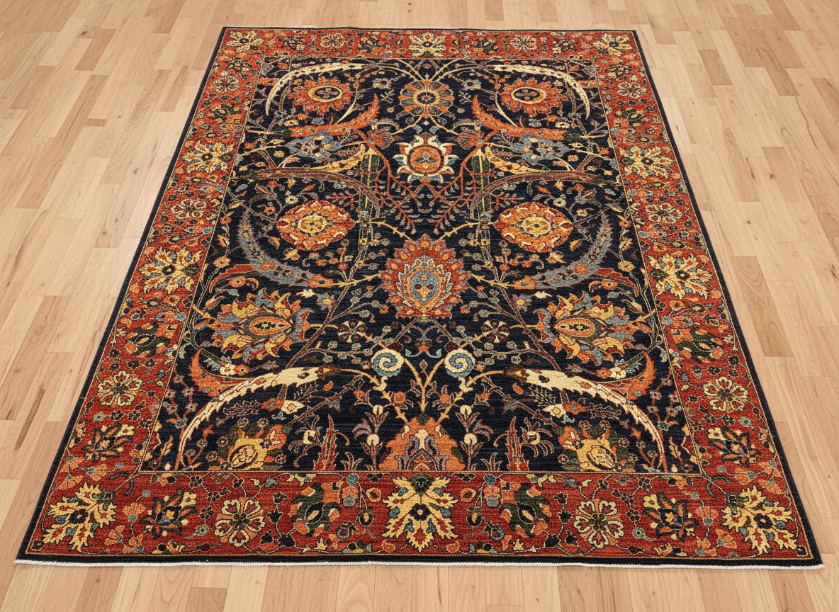 8X10 Afghan Tabrez Red/Navy Handmade Wool Rug # 14612