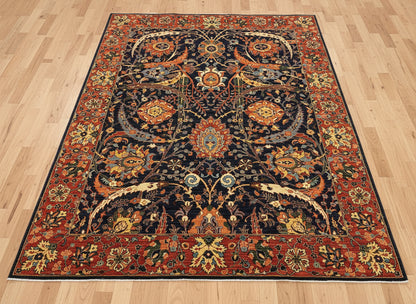 8X10 Afghan Tabrez Red/Navy Handmade Wool Rug # 14612