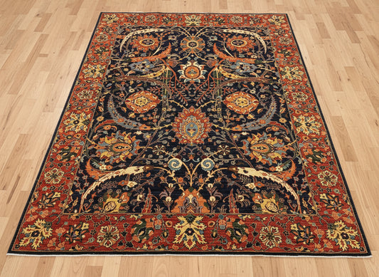 8X10 Afghan Tabrez Red/Navy Handmade Wool Rug # 14612