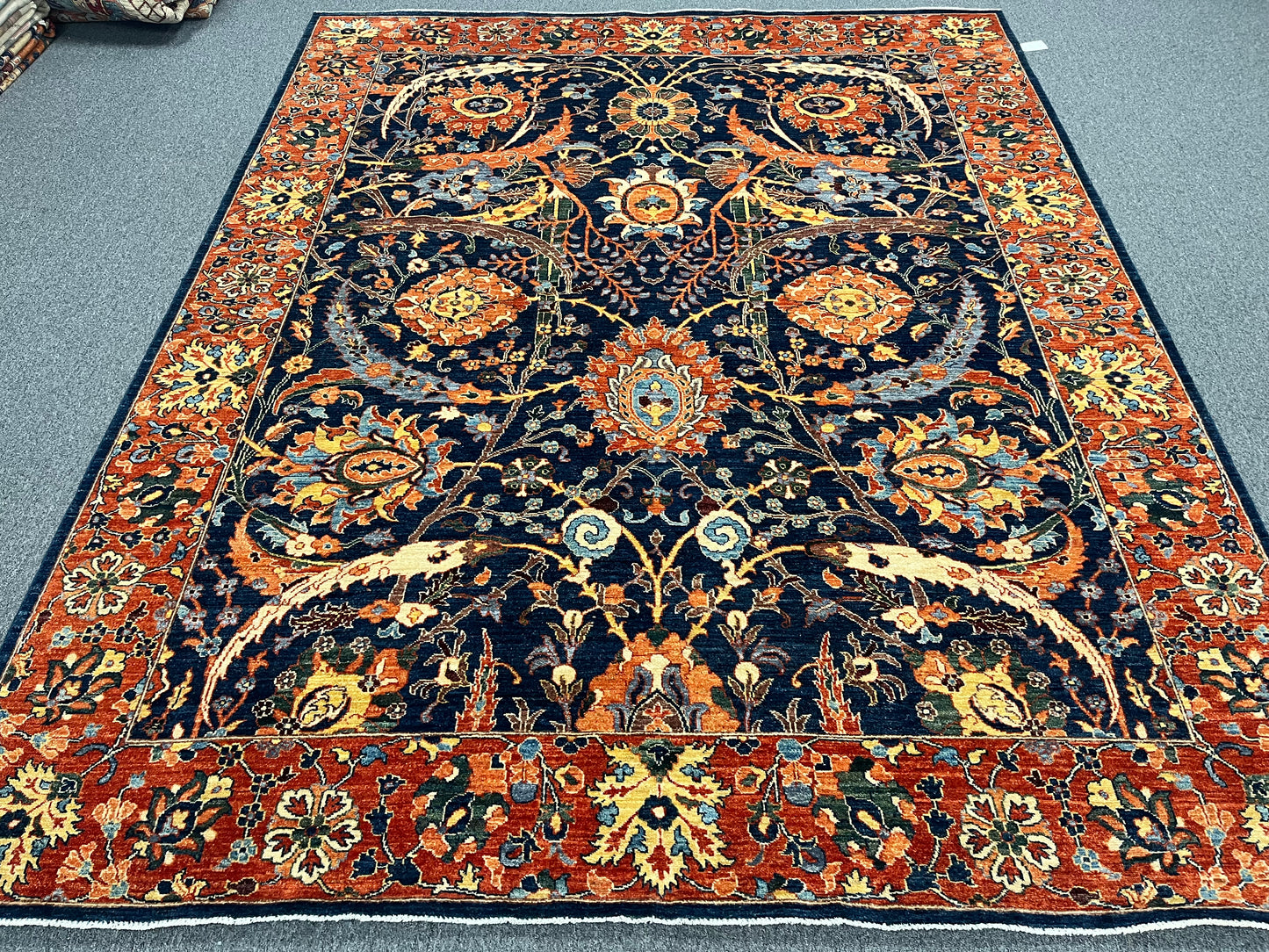 8X10 Afghan Tabrez Red/Navy Handmade Wool Rug # 14612