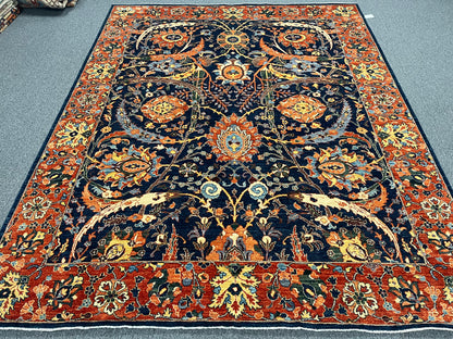 8X10 Afghan Tabrez Red/Navy Handmade Wool Rug # 14612