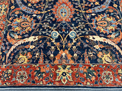 8X10 Afghan Tabrez Red/Navy Handmade Wool Rug # 14612