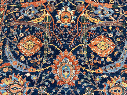 8X10 Afghan Tabrez Red/Navy Handmade Wool Rug # 14612