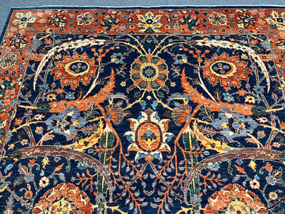 8X10 Afghan Tabrez Red/Navy Handmade Wool Rug # 14612