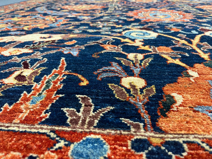 8X10 Afghan Tabrez Red/Navy Handmade Wool Rug # 14612