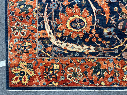 8X10 Afghan Tabrez Red/Navy Handmade Wool Rug # 14612