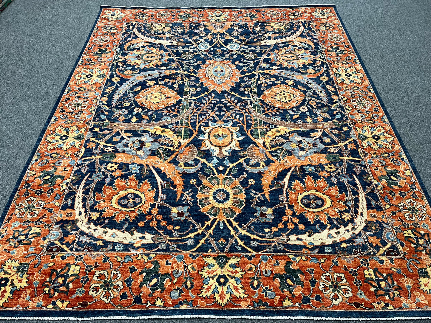 8X10 Afghan Tabrez Red/Navy Handmade Wool Rug # 14612