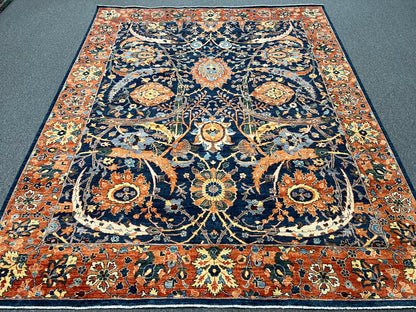 8X10 Afghan Tabrez Red/Navy Handmade Wool Rug # 14612