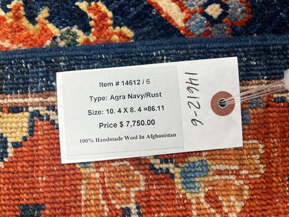 8X10 Afghan Tabrez Red/Navy Handmade Wool Rug # 14612