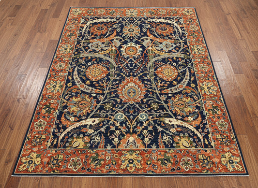 8X10 Afghan Tabrez Red/Navy Handmade Wool Rug # 14659