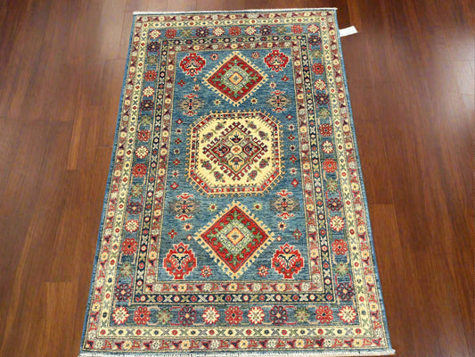 4X6 Kazak Light Blue Handmade Wool Rug # 13933