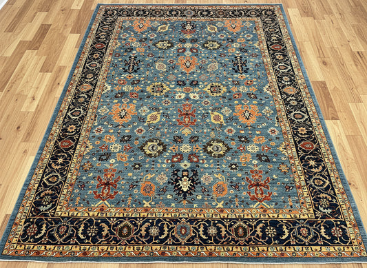 10X14 Afghan Tribal Light Blue Handmade Wool Rug # 14625