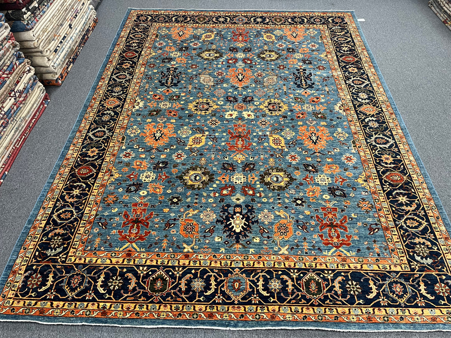 10X14 Afghan Tribal Light Blue Handmade Wool Rug # 14625