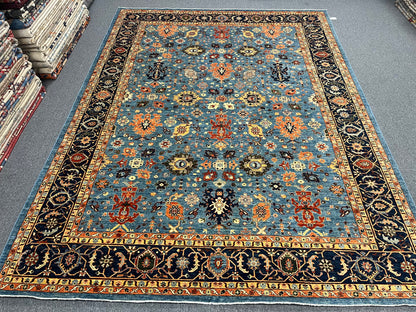 10X14 Afghan Tribal Light Blue Handmade Wool Rug # 14625