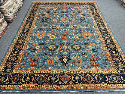 10X14 Afghan Tribal Light Blue Handmade Wool Rug # 14625