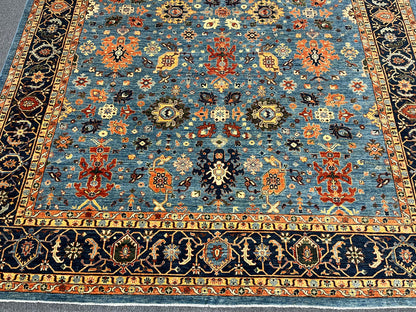 10X14 Afghan Tribal Light Blue Handmade Wool Rug # 14625