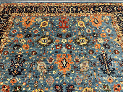 10X14 Afghan Tribal Light Blue Handmade Wool Rug # 14625