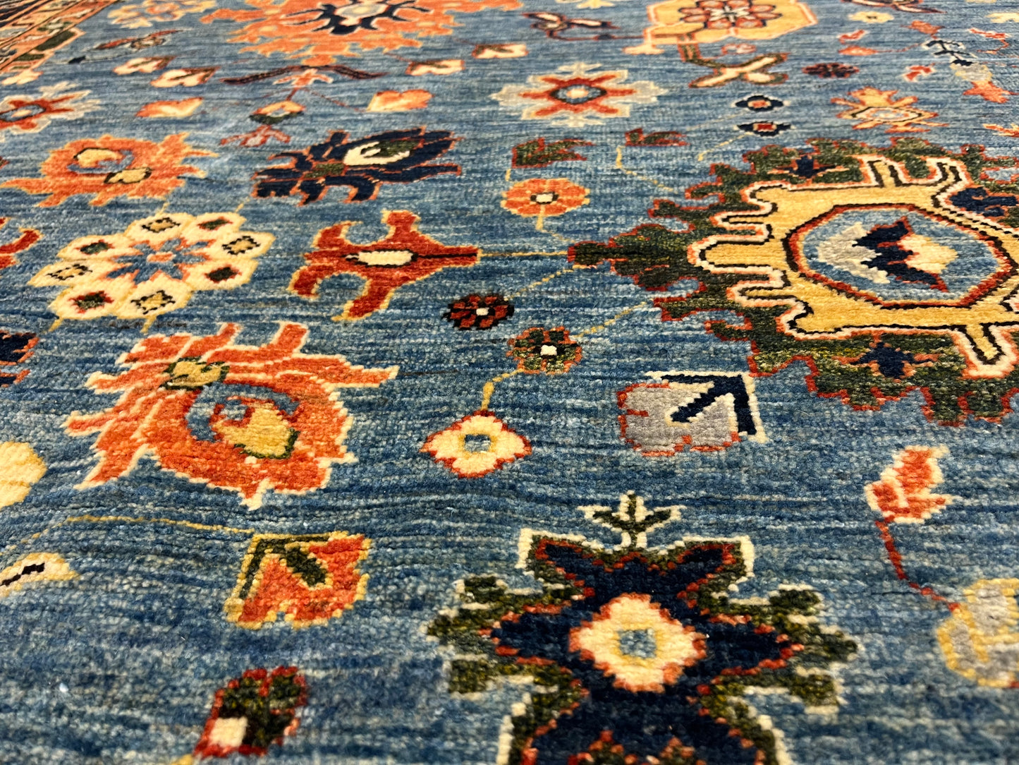 10X14 Afghan Tribal Light Blue Handmade Wool Rug # 14625